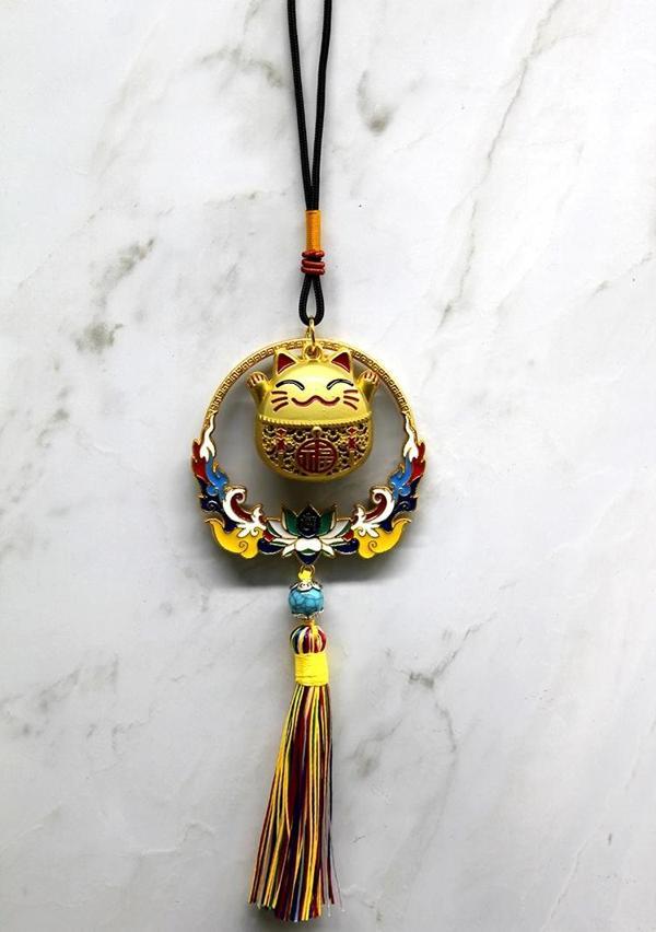 Renkli Püsküllü Şans Kedisi Feng Shui Askılık - Image 1