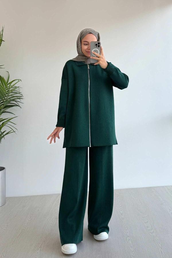 Fermuarlı Basic İkili Merserize Takım - Zümrüt - Image 1