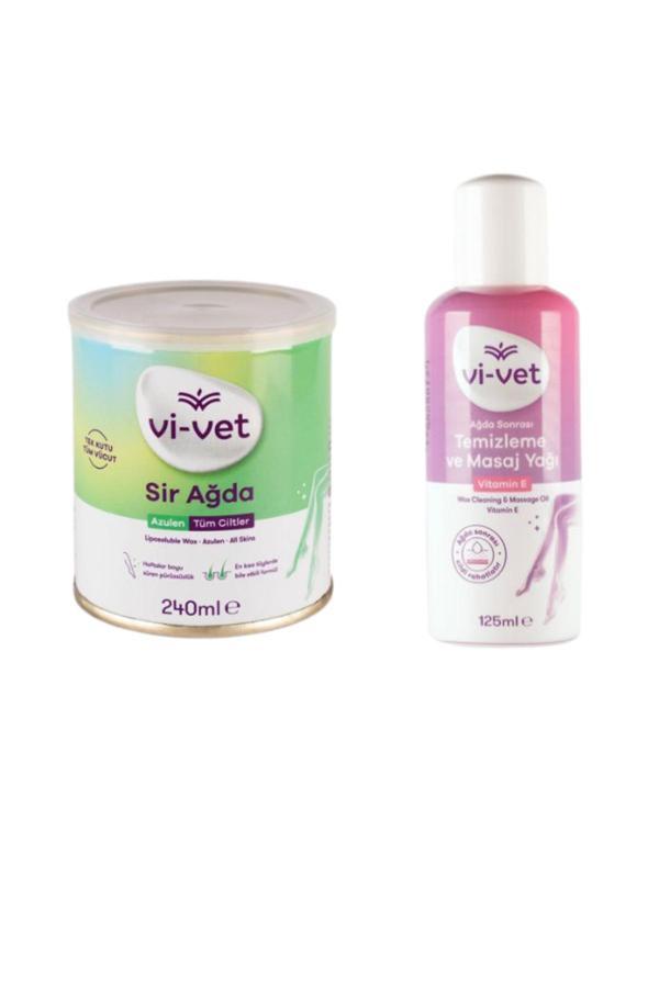 Vi-Vet Vi Vet Sir Kavanoz Ağda Azulen 240 Gr + Ağda Sonrası Temizleme Ve Masaj Yağı E Vitamini 125Ml - Image 1