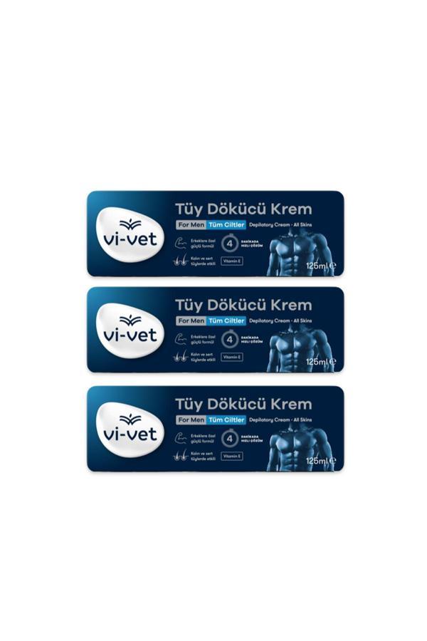 Vi-Vet Vi Vet Erkek Tüy Dökücü Krem Tüm Ciltler 125Ml X3 Adet Vivet Formen Yeni Ambalaj - Image 1