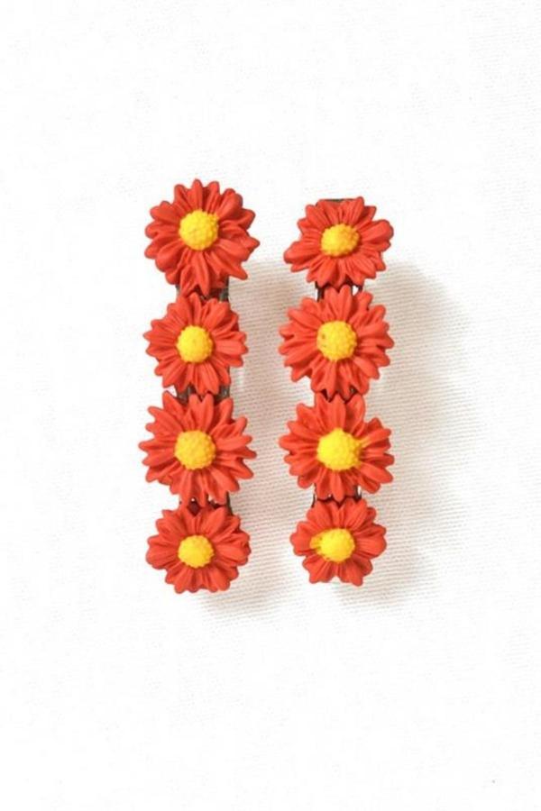 Uretti - Hülya 6683 El Yapımı Çiçek Desenli Polimer Kil 2’li Set Klipsli Saç Tokası / 8 cm - Image 1