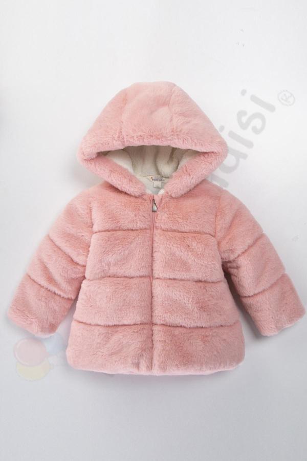 Peluş Kalın Fermuarlı İçi Kürklü Su Geçirmez Kapüşonlu Şişme Kar Kışlık Kız Bebek Mont Çocuk Kaban - Image 1