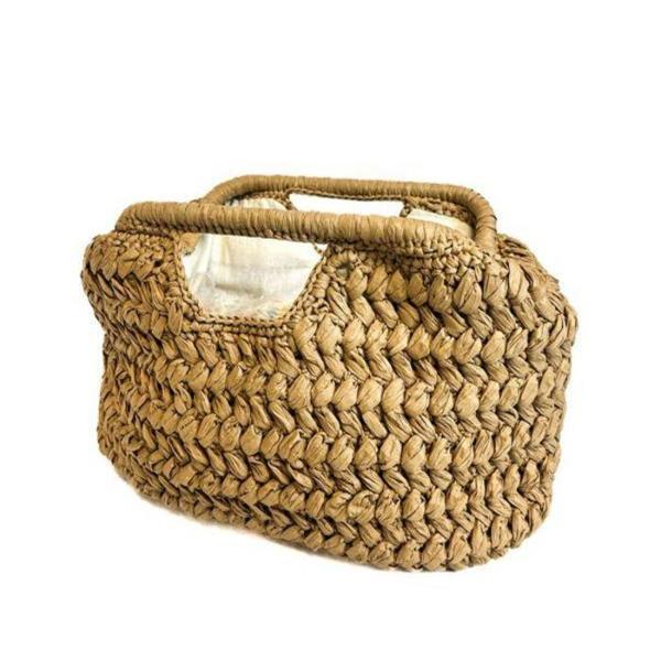 Uretti - Şennur 3131 El Örgüsü Burs Kapamalı Kahverengi Rafya İp Clutch Çanta / 38 cm x 21 cm - Image 1