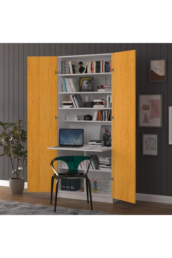 Sonamo Modern Dolaplı Çalışma Masası Kitaplıklı Raflı Bilgisayar Ofis Ders Çalışma Yemek Masası - Image 1