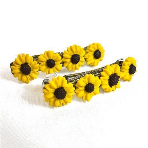 Uretti - Hülya 6683 El Yapımı Çiçek Desenli Polimer Kil 2’li Set Klipsli Saç Tokası / 8 cm - Image 1