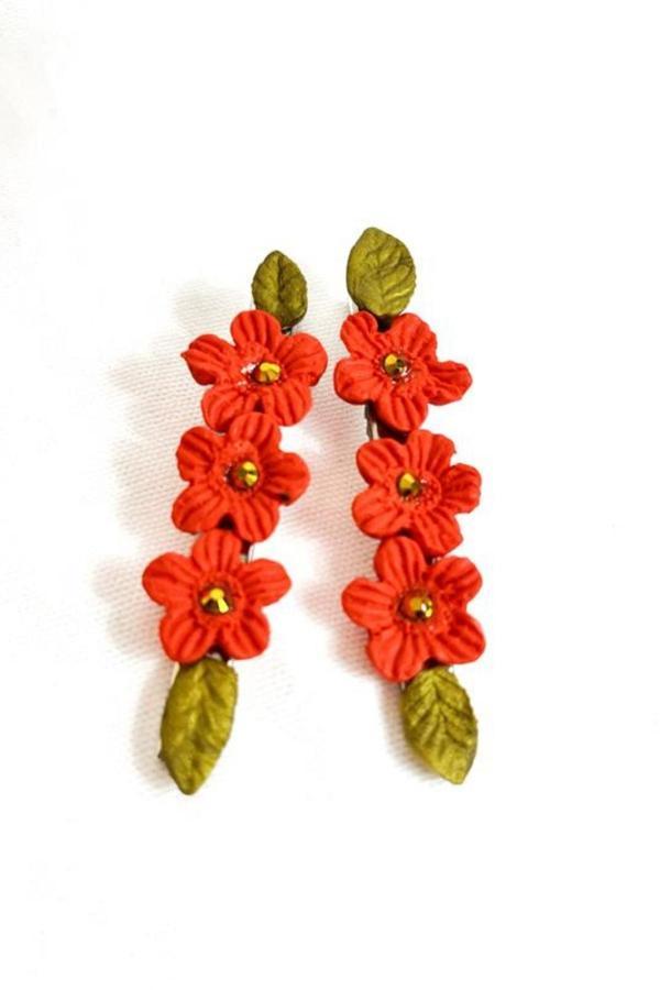 Uretti - Hülya 6683  El Yapımı Taşlı Çiçek Desenli Polimer Kil 2’li Set Yan Saç Tokası / 7.5 cm - Image 1