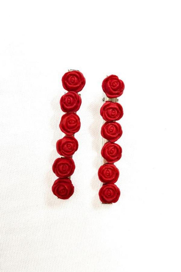 Uretti - Hülya 6683 9650 El Yapımı Minik Gül Desenli Polimer Kil 2’li Set Yan Saç Tokası / 7.5 cm - Image 1