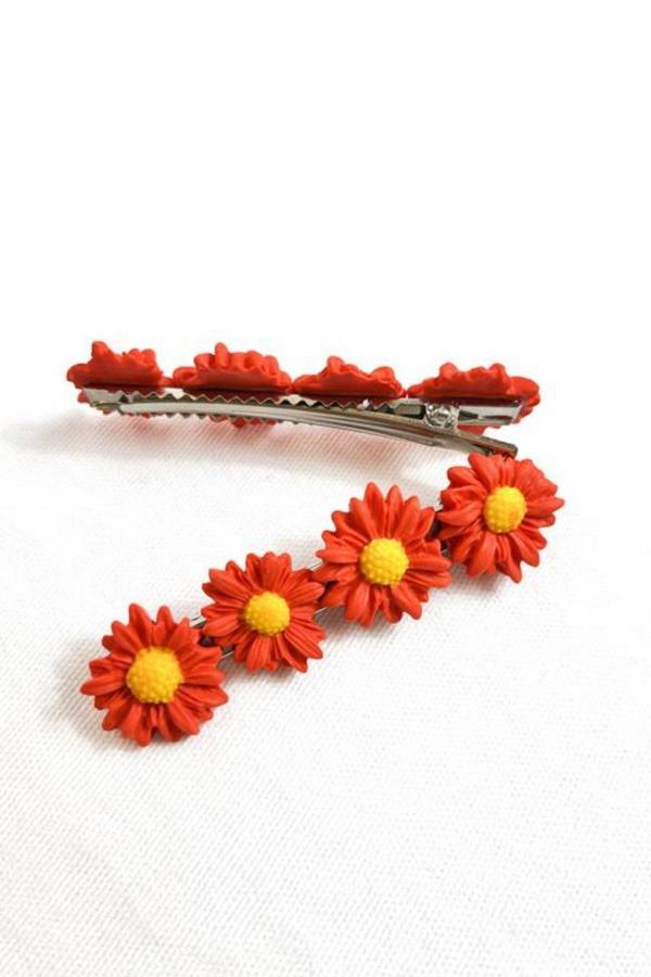 Uretti - Hülya 6683 El Yapımı Çiçek Desenli Polimer Kil 2’li Set Yan Saç Tokası / 7.5 cm - Image 1
