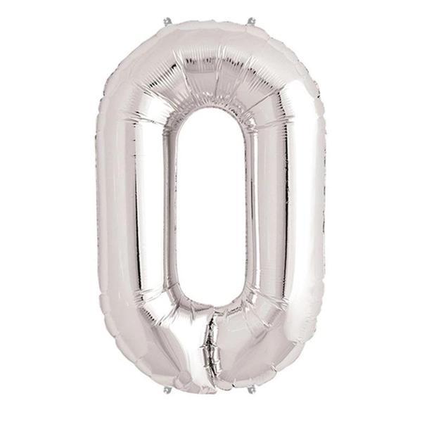 0 Rakam Folyo Balon Gümüş  40 inç - Image 1