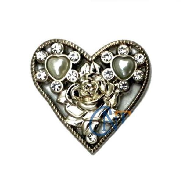 Taşlı Kalp Broş, Kutu, Sandık Süsü - Nikel, 10 Adet - Image 1