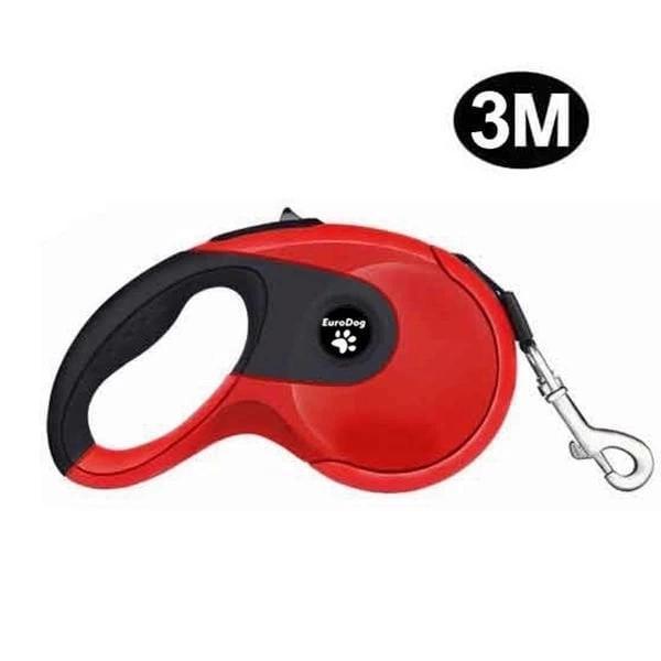Euro Dog Otomatik Köpek Gezdirme Tasması Yumusak Doku Kırmızı/Siyah 3 Mt - Image 1