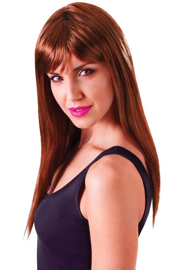 Kahve Renk Uzun Düz Parti Peruğu - Uzun Kahverengi Peruk - Image 1