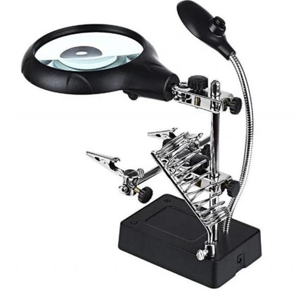 Masa Üstü Mandallı 2.5X90 Mm 7.5X34 Mm Mercekli Adaptörlu Işıklı Büyüteç - Image 1