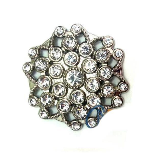 Taşlı Yuvarlak Broş, Sandık Süsü 4,5 cm - Nikel, 10 Adet - Image 1
