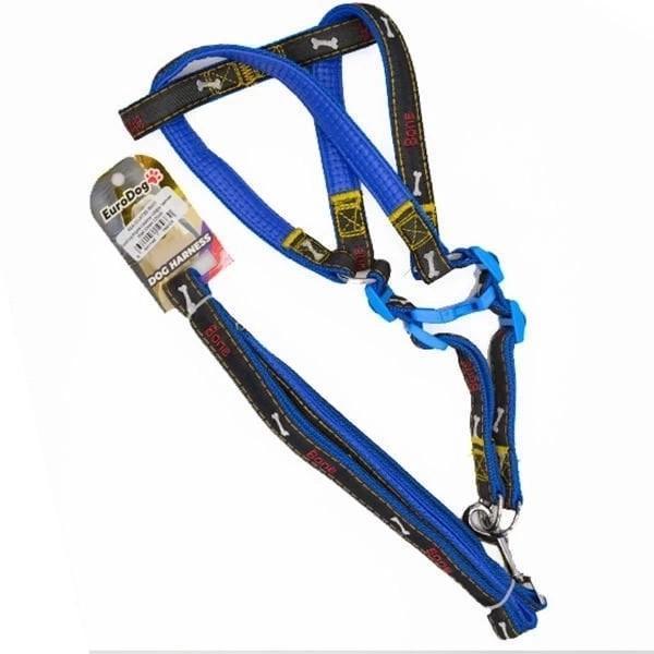 Euro Dog Köpek Uzatma Tasması ve Göğüs Tasması Takımı Mavi/Siyah 20 Mm 120 Cm - Image 1