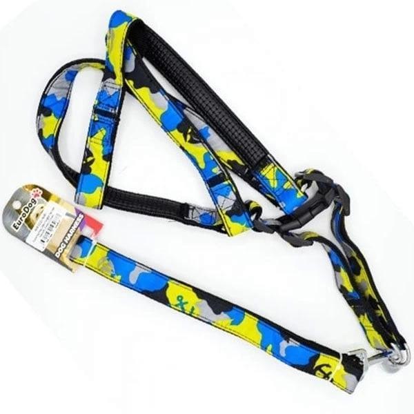 Euro Dog Köpek Uzatma Tasması ve Göğüs Tasması Takımı Sarı Kamuflaj 25 Mm 120 Cm - Image 1
