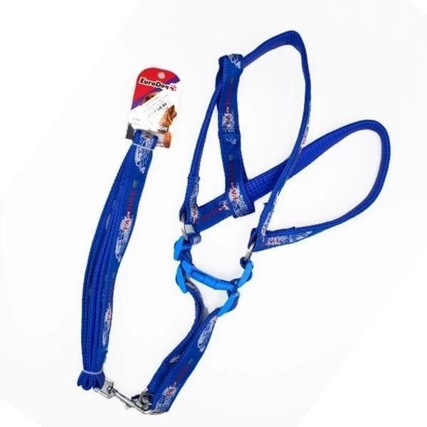 Euro Dog Köpek Uzatma Tasması ve Göğüs Tasması Takımı Mavi/Beyaz 25 Mm 120 Cm - Image 1