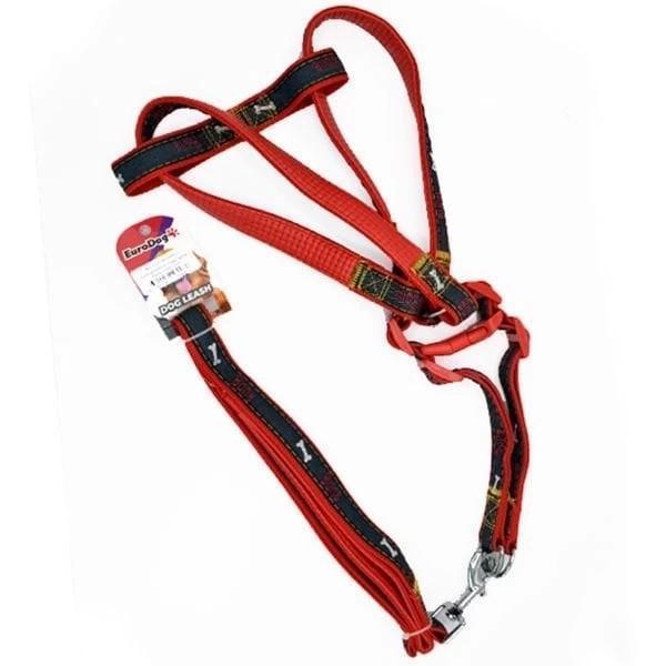 Euro Dog Köpek Uzatma Tasması ve Göğüs Tasması Takımı Kırmızı/Siyah 25 Mm 120 Cm - Image 1