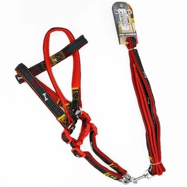 Euro Dog Köpek Uzatma Tasması ve Göğüs Tasması Takımı Kırmızı/Siyah 20 Mm 120 Cm - Image 1