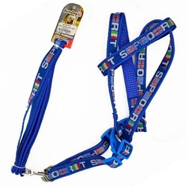 Euro Dog Köpek Uzatma Tasması ve Göğüs Tasması Takımı Mavi/Beyaz 20 Mm 120 Cm - Image 1