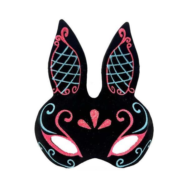Siyah Renk Mavi Kırmızı Simli Siyah Süet Kaplama Tavşan Maskesi 18x16 cm - Image 1