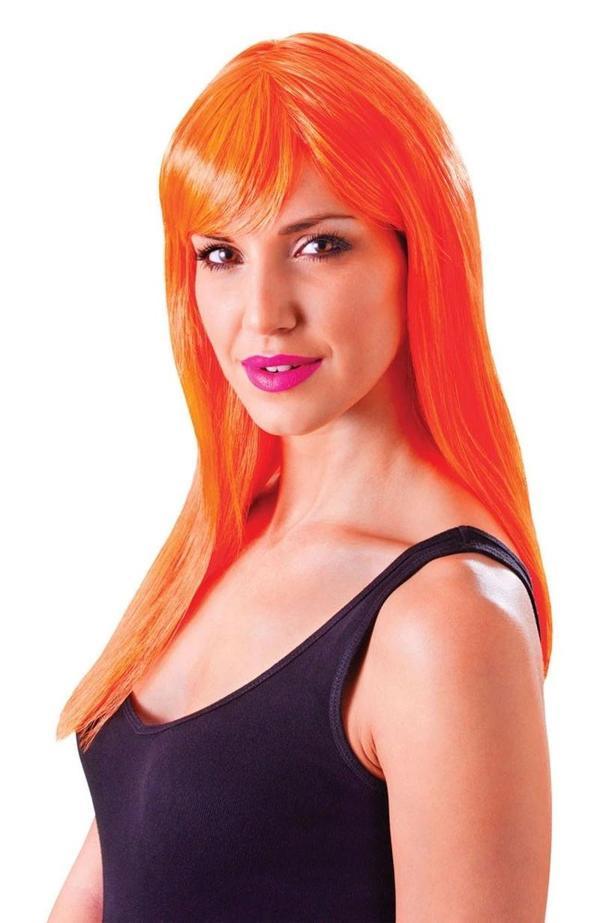 Turuncu Renk Uzun Düz Parti Peruğu - Image 1