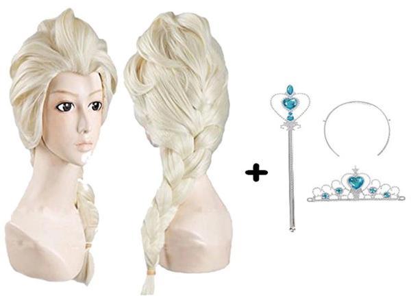 Örgülü Karlar Ülkesi Frozen Elsa Peruğu Tacı ve Sopası Çocuk Boy - Image 1