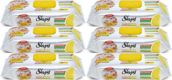 Sleepy Easy Clean Yüzey Temizlik Mutfak Havlusu -Mendili  50 Yaprak Limon Yağlı (6Lı Set) 300 Yaprak - Image 1
