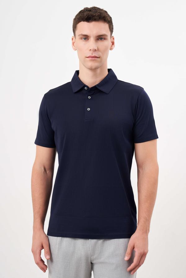 Erkek Lacivert Trend Polo Yaka Dynamic Fit T-Shirt - Image 1
