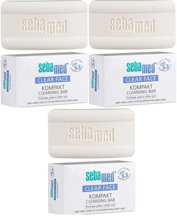 Sebamed Clear Face Kompakt Yüz Temizleme  Barı Sabun Sivilceye Yatkın Cilt 100GR (3 Lü Set) - Image 1