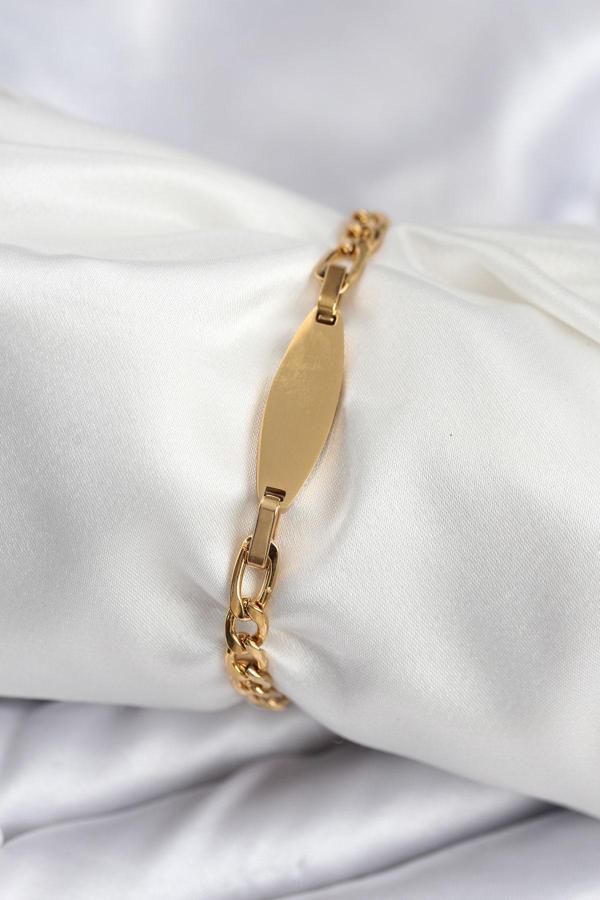 316L Çelik Gold Renk Oval Yazı Yazmaya Uygun Kadın Bileklik 7917 - Image 1