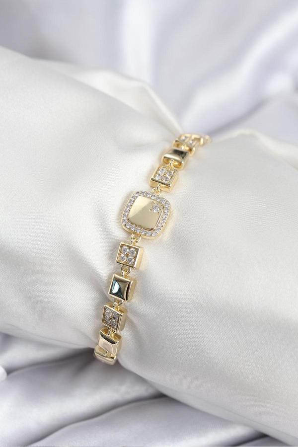 Pirinç VIP Seri Gold Renk Zirkon Taşlı Model Kadın Bileklik 7940 - Image 1