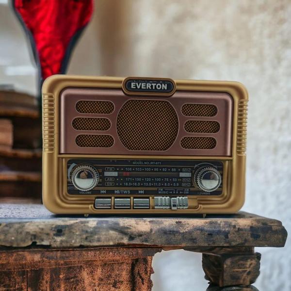 Nostaljik Görünümlü USB SD AUX Bluetooth Destekli Şarjlı Radyo RT-671 - Image 1