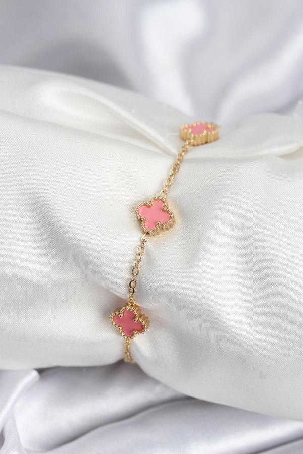 316L Çelik Gold Renk Pembe Baby Boy Yonca Kadın Bileklik 7946 - Image 1
