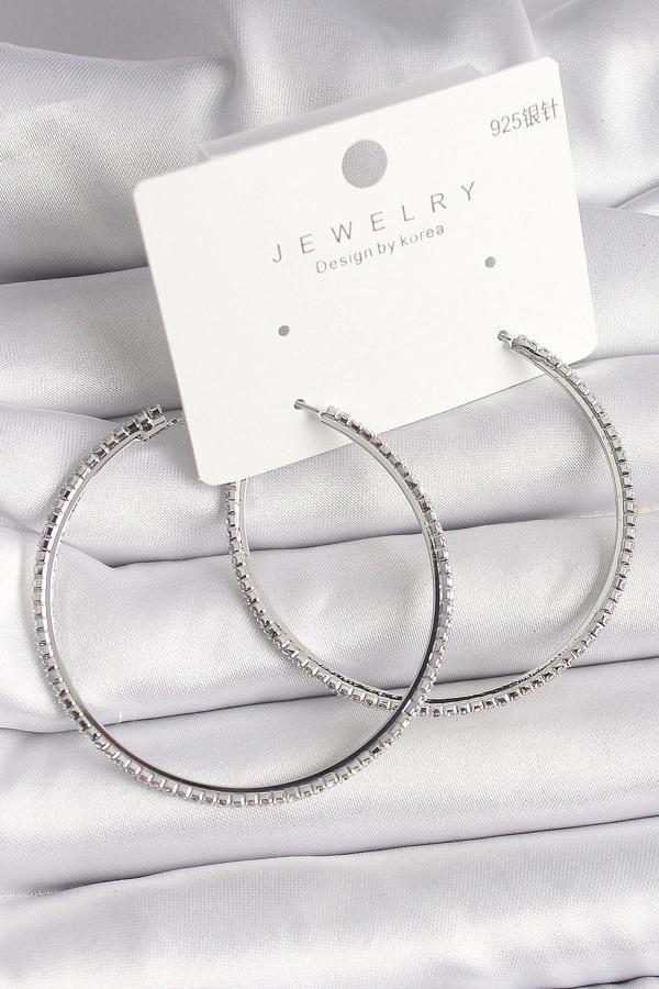 Pirinç Gümüş Renk Zirkon Taşlı Halka Model Kadın Küpe - Image 1