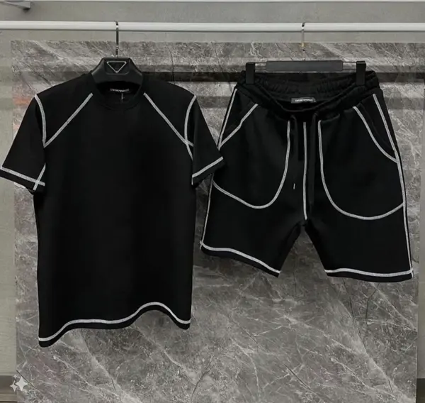 Unisex Karoyaka Dikişli Şortlu Takım - Siyah - Image 1