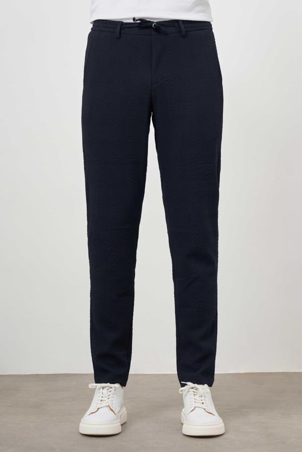  Erkek Lacivert Poliviskon Trend İpli Jogger Slim Fit Spor Pantolon - Image 1