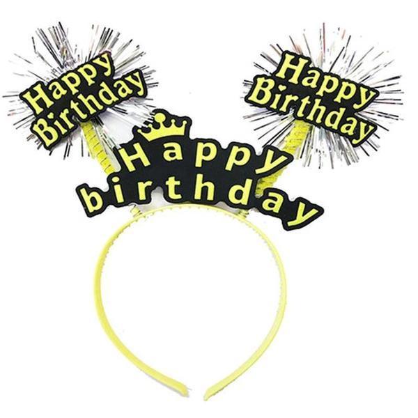 Happy Birthday Püsküllü Neon Sarı Renk Doğum Günü Tacı 22x19 cm - Image 1