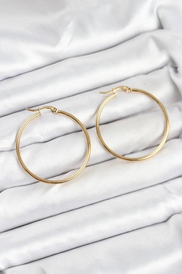 316L Çelik Gold Renk 35 mm Halka Kadın Küpe - Image 1