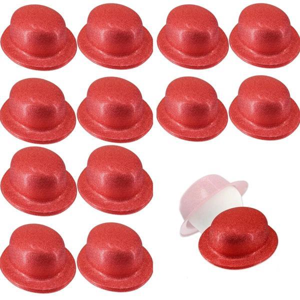 Kırmızı Renk Simli Melon Yuvarlak Parti Şapkası 12 Adet - Image 1