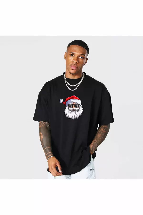 Gözlüklü Noel Baba T-shirt - Siyah - Image 1