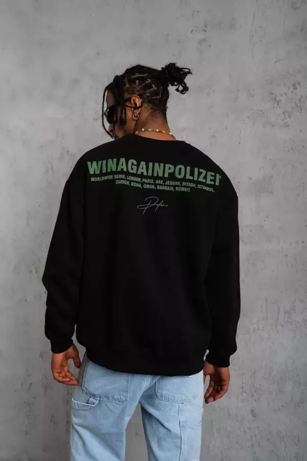 Erkek Baskılı Sweat - Siyah - Image 1
