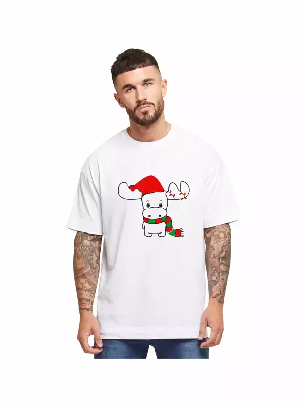 Ren Geyiği baskılı Noel İçin T-shirt - Beyaz - Image 1