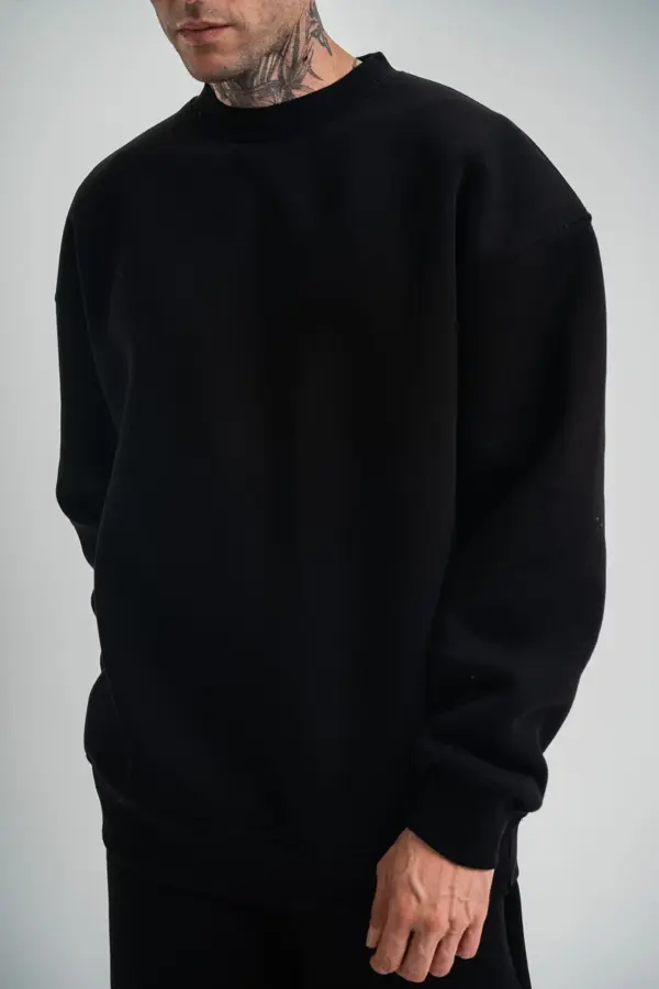 Uzun Kol Bisiklet Yaka Basic SweatShirt - Siyah - Image 1