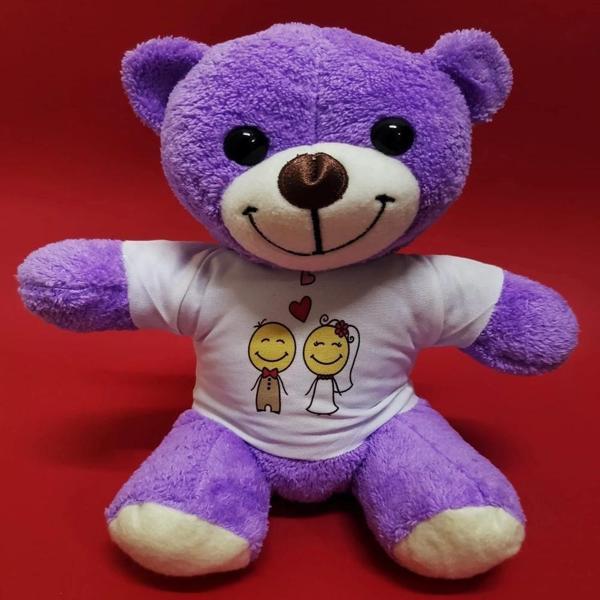 Aşık Çiftler Tişörtlü Mor Peluş Ayıcık - Image 1