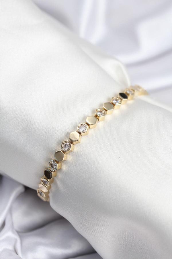 Pirinç VIP Seri Gold Renk Petek Model Kadın Bileklik 7925 - Image 1