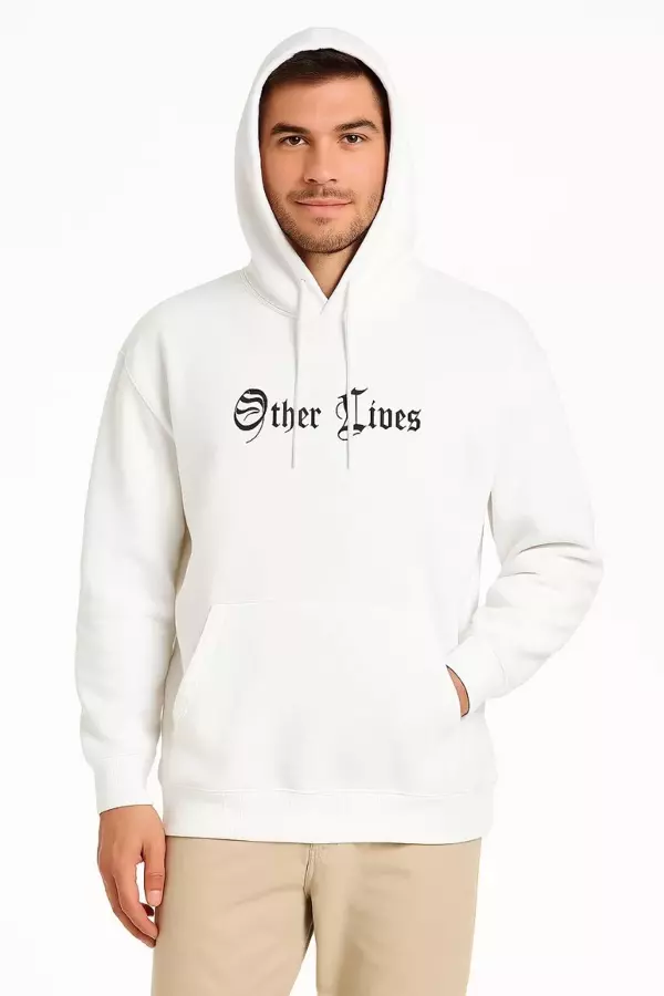 Üç İplik Kapüşonlu Ön ve Arka Baskılı SweatShirt hoodie - Beyaz - Image 1