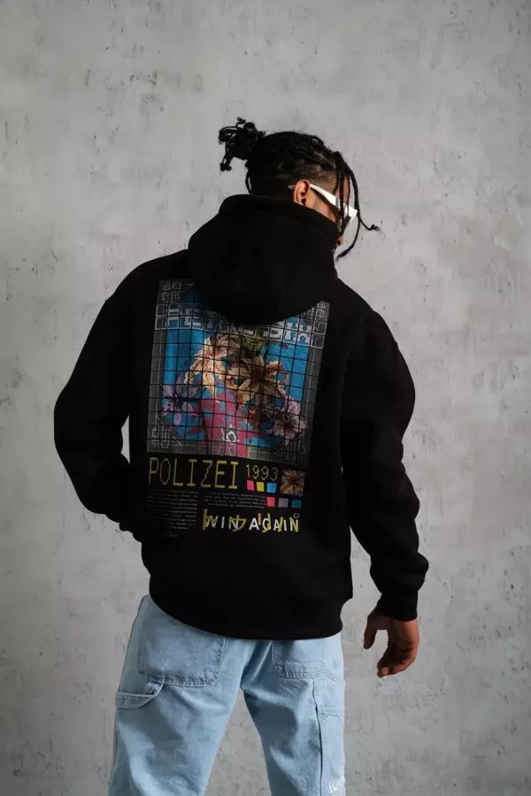 Erkek Patel Six Baskılı Kapüşonlu Sweat - Siyah - Image 1