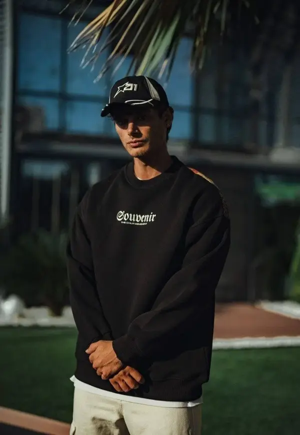 Oversize Bisiklet Yaka Baskılı SweatShirt - Siyah - Image 1