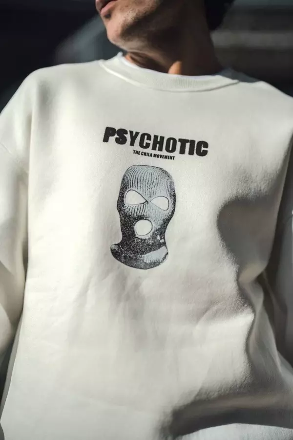 Kışlık Bisiklet Yaka Baskılı SweatShirt - Beyaz - Image 1